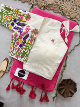 Gajri Handloom Cotton Saree With Embrodery Work Redy Made Blouse